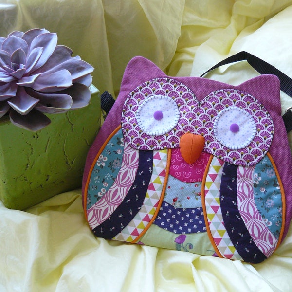 Hibou patchwork en coton sur sac bandouière femme