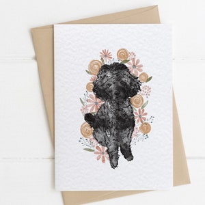 Carte de caniche noir dessinée à la main, carte pour le propriétaire de chien, carte de voeux idéale d’amoureux de chien, carte blanche de Mumma de chien A6, cartes pour des amoureux de Chien,