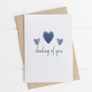 Thinking of You Card, Blue Heart Simple Sympathy Card, Grieving Card, Sorry for your Loss Condolence Watercolour Card