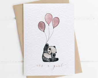 Cute Baby Girl Congratulations Card, It's a Girl Panda Greeting Card, Handmade Card for pregnancy, Its A Girl Congratulations