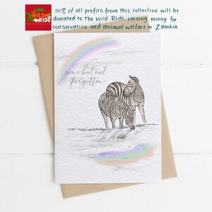 Verdwenen maar niet vergeten huisdier sympathie wenskaart, kaart voor verlies, Regenboog brug unieke wenskaart, Zebra Charity Card