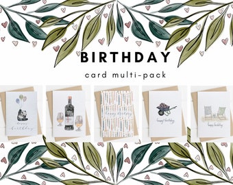 Birthday Card Multi-Pack, Discounted Card Bundle, Birthday Cards for her, for him or for children, Unique Birthday Cards