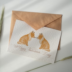 Cartão de feliz dia dos namorados, Valentine Fox, cartão feito à mão, cartão de dia dos namorados feito à mão, cartão para namorada, cartão de dia dos namorados para ele, cartão fofo