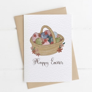 Ostern Ei Korb Grußkarte, happy Easter Card für Kinder, Osterparade Korb handgemachte Portrait Karte