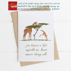 Tarjeta de jirafa motivacional, tarjeta dulce y única, tarjetas de arte enmarcables, jirafas lindas, tarjetas de felicitación de caridad