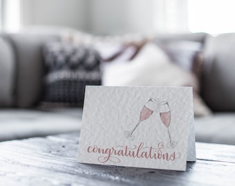 Champagne Glass Congratulations Card, Bubbles And Prosecco Elegant Hand Lettered Card, Couple Engagement Card, Celebration Blank Card