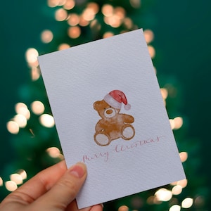 Jolly Teddy Bear Kerstkaart, Teddy kaart, Teddy beer wenskaart, teddy merry kerstkaart, dier kerstkaart, leuke kerst