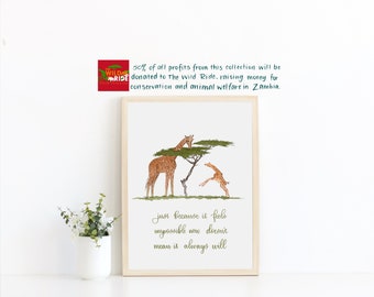 Motivational Giraffe Wall Art, Home Decor, Safari Prints for Home