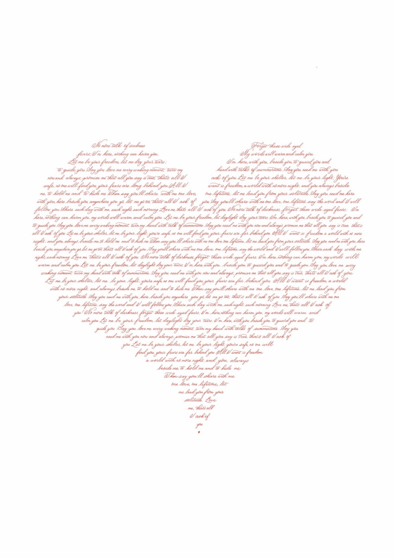 Custom Vows Heart Personalised Wall Art For Bride & Groom, Wedding Daddy Daughter Speech Gift For The Couple, Our Wedding Song Wall Art, image 6