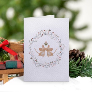 Biglietto di Natale vischio e topi, biglietto di Natale simpatico, biglietto di Natale amante degli animali, baci sotto la carta del vischio, natale del topo