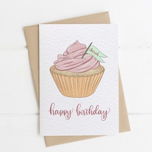 Personalised Pink Cake Art Birthday Card for her, Unique Custom Birthday Card for Granddaughter, Mum, Daughter, Niece
