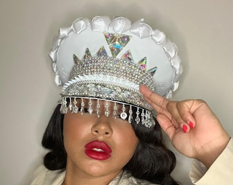 Chapéu de noiva vintage, chapéu de capitão de noiva com strass, chapéu de festa de despedida de solteiro, chapéu de capitão de strass, chapéu de capitão de despedida de solteira, acessórios de festa de despedida de solteira,