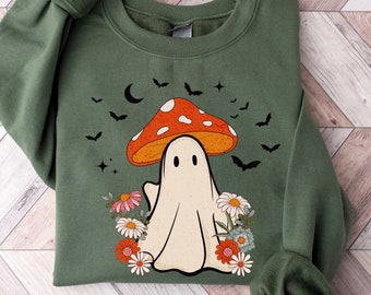 Mushroom Sweatshirt, Cute Ghost Shirt, Spooky Season Sweater, Halloween Crewneck, Funny Fall Shirt, Mushroom Lover Gift