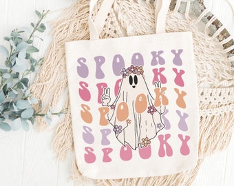 Spooky Ghost Canvas Tote Bag | Halloween | Trick or Treat | Kids | Cute Ghost