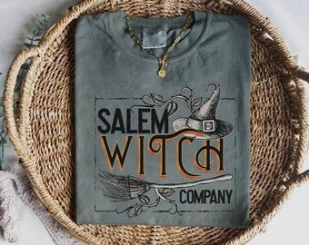 Salem Witch Company Comfort Colors TShirt Halloween Witch Hat Tee Fall T-Shirt for Women Trendy Salem Witch Tee Salem Massachusetts Shirt