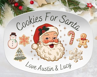 Personalized Cookies and Milk for Santa Christmas Platter Mug Set, Custom Holiday Serving Tray, Kids Name Plate, Customized Xmas Present