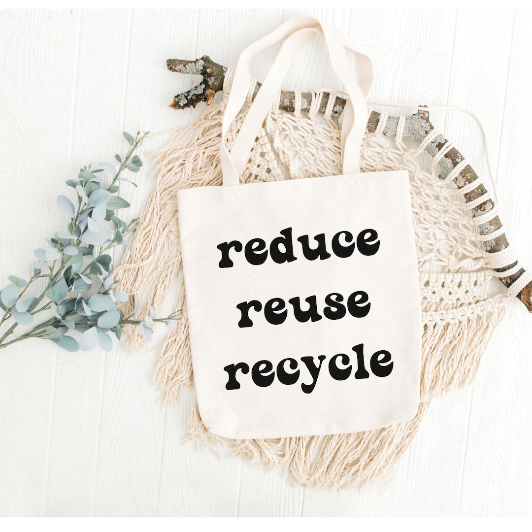 Reduce Reuse Recycle Tote Bag, Modern Recycling Cotton Canvas Tote Bag, Eco Conscious Reusable