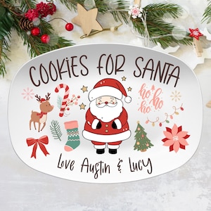 Personalized Cookies and Milk for Santa Christmas Platter Mug Set, Custom Holiday Serving Tray, Kids Name Plate, Customized Xmas Gift