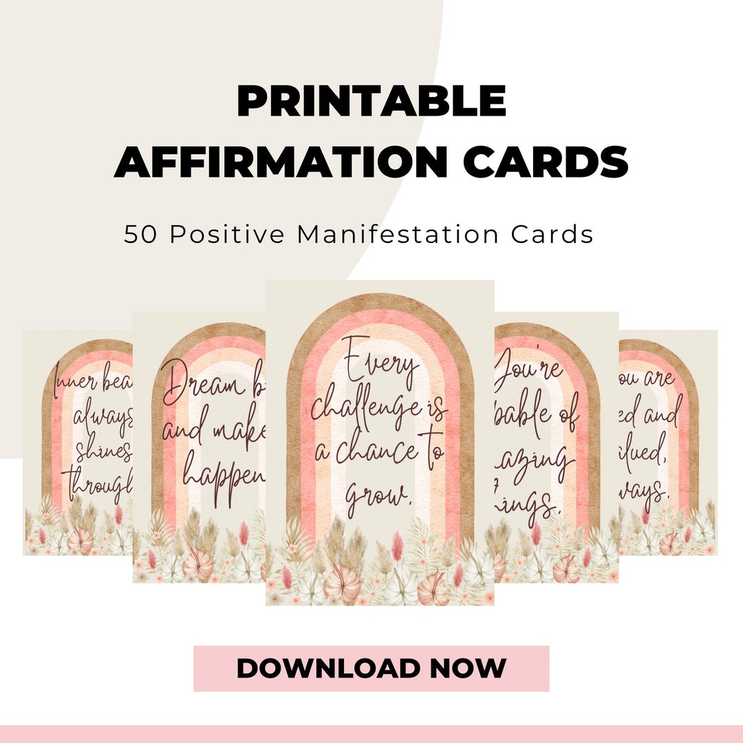 Affirmation Cards Printable for Women, 50 Positive Motivational Digital ...