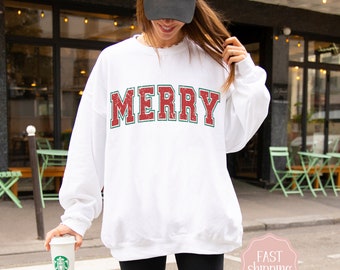 Merry Christmas Sweatshirt, Oversized Sweatshirt, Xmas Sweater, Christmas Crewneck Sweatshirt, Holiday Sweater