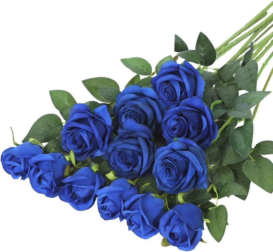 Artificial Blue Flowers Realistic Roses Bouquet Long Stem for Etsy