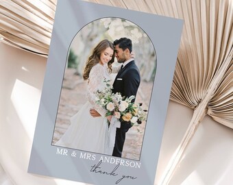 Editable Dusty Blue Thank you Card for Wedding Wedding Thank you card Template Printable digital download Modern Wedding Template