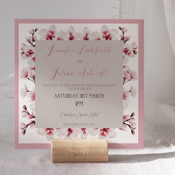 Cherry Blossom Bruiloft Uitnodiging Sjabloon, Blush Roze Bruiloft Uitnodiging Digitale Download, Japanse Bruiloft Uitnodiging