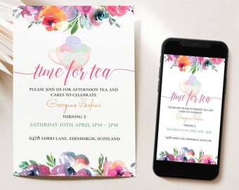 Editable High Tea Party Invitation Template Afternoon Tea Invitation for party Afternoon Tea Invite INSTANT DOWNLOAD Floral Tea Party.