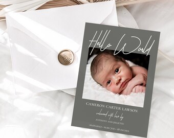 Editable Birth Announcement Template. Modern Newborn Birth Announcement card with photo. Instant Digital Download