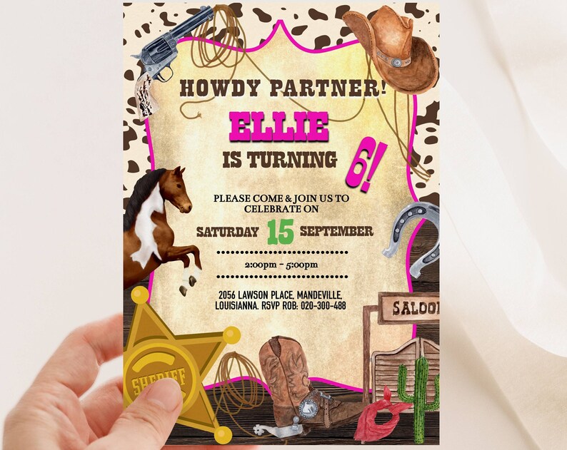 Cowgirl Birthday Invitation Template Editable Rodeo Invitation for party Wild West Party Invite DIGITAL DOWNLOAD Horse Ranch