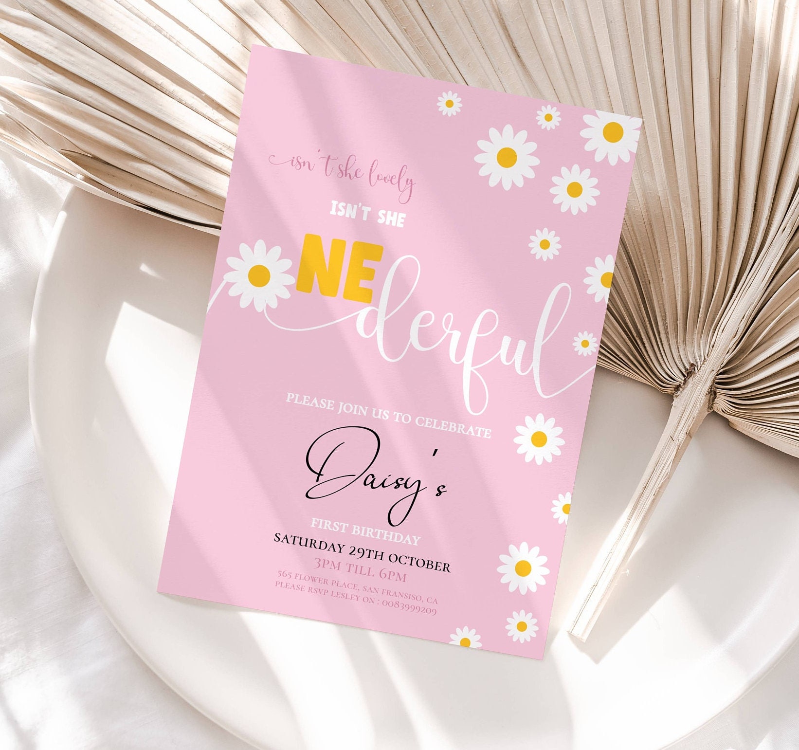 Daisy Birthday Invitation Template Daisy First Birthday Invitation for