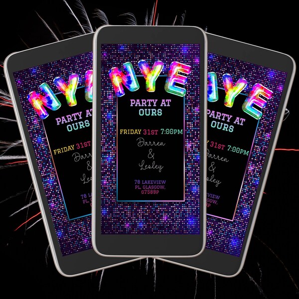 DIGITAL New Years Eve Party Invitation, New Year E Vite Editable Template, Electronic Hogmany Party  Invitation. Digital Balloon Disco Evite