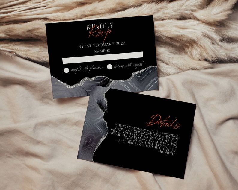 Black Halloween Wedding Invitation Suite, Moody Wedding Invitation Set,DIY Modern Wedding Invitation Template. Digital Download image 9