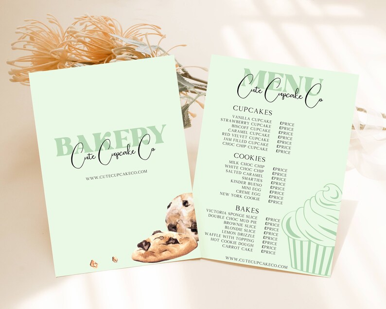 Cupcake Price List Template Cupcake Bakery Price List Etsy