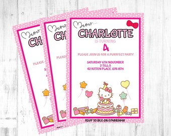 hello kitty birthday invitation etsy