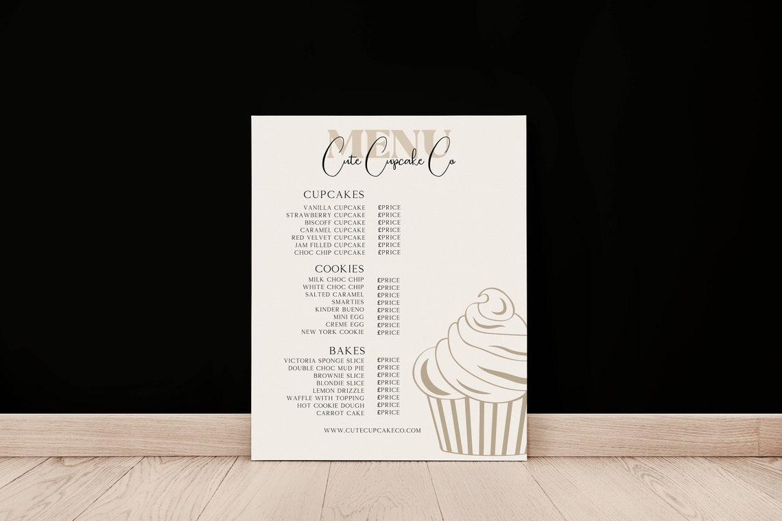 Cupcake Price List Template Cupcake Bakery Price List Etsy