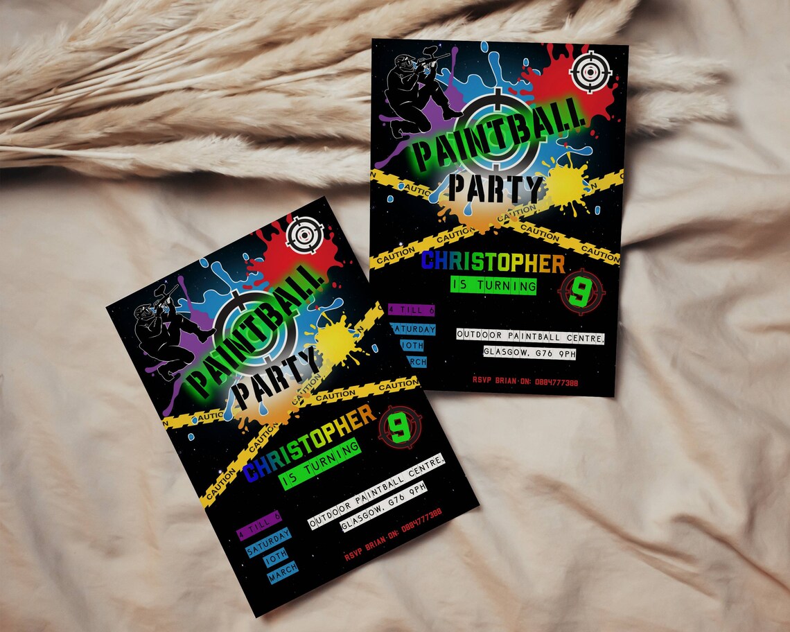 Paintball Party Invitation Template. Paintballing Birthday Etsy