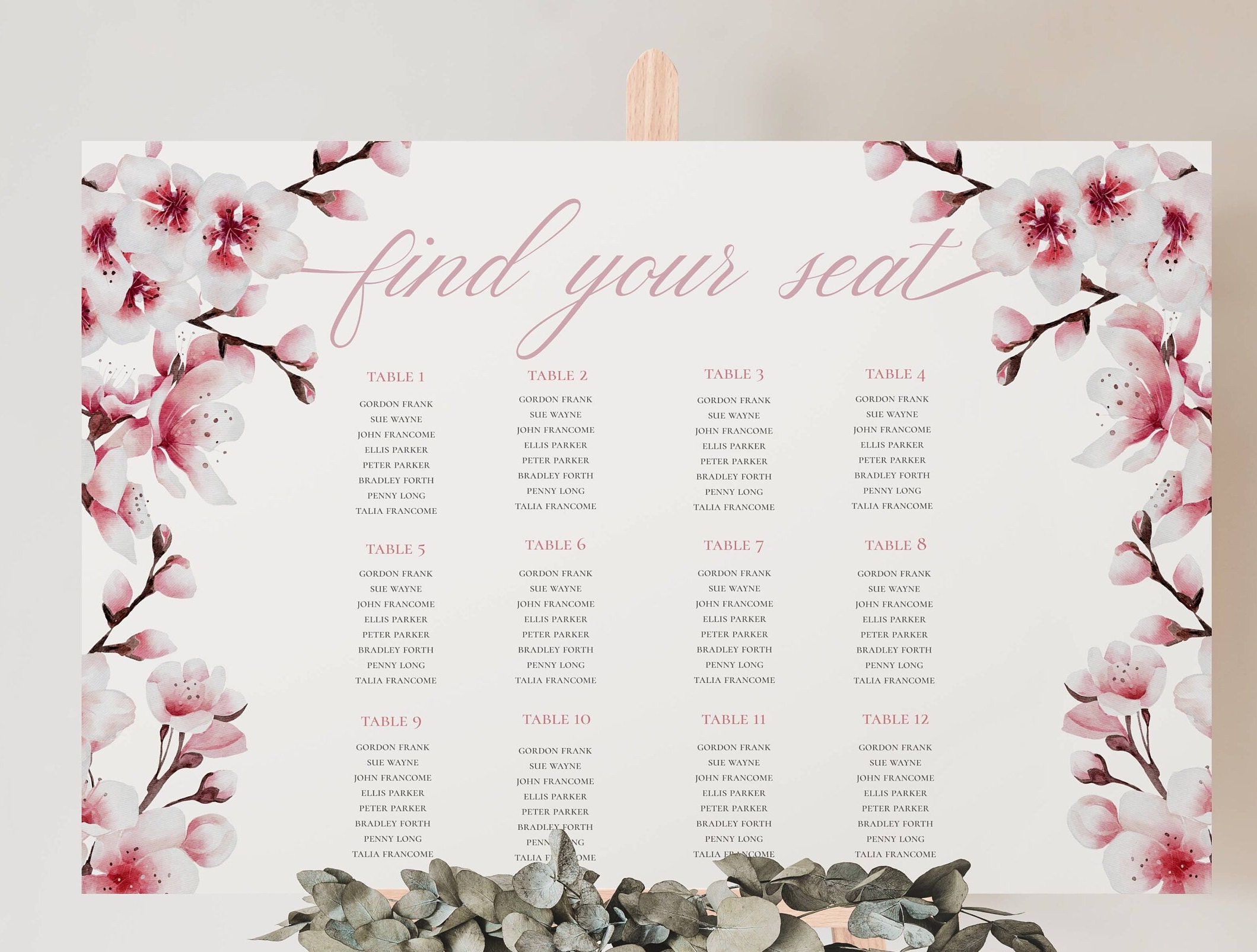 Editable Wedding Seating Chart Cherry Blossom Seating Etsy