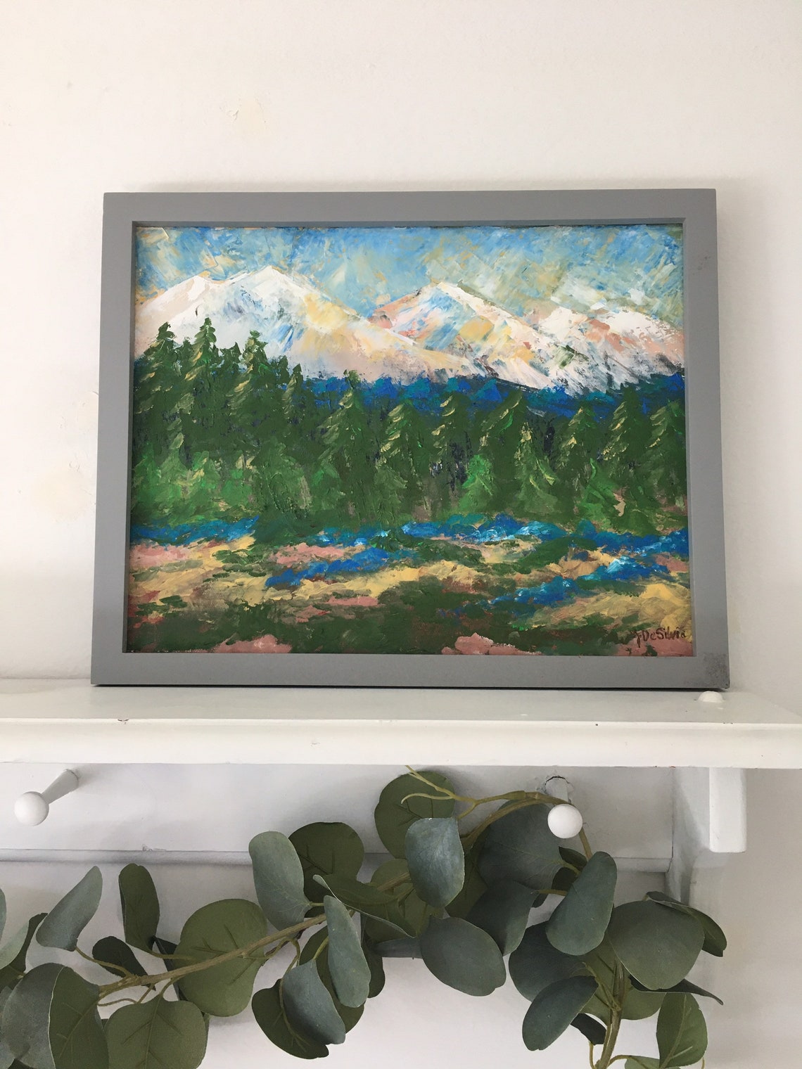 11x14 Unframed Original Oil Palette Knife Painting majestic Mountains