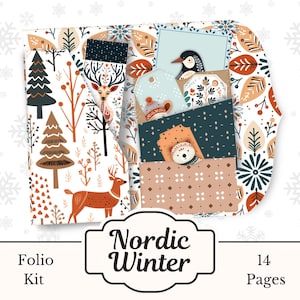 Nordic Winter Hugge Folio, Printable Scandinavian Junk Journal, Digital Folk Art Papers, Neutral Christmas Ephemera, Homeschool Craft Kit