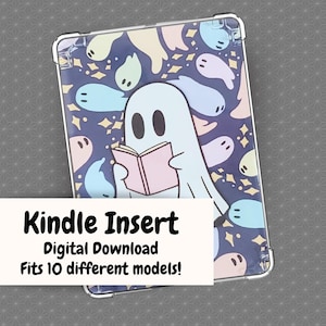 Colorful Ghost Kindle Insert Digital, Cute Reading Ghostie Printable E Reader Download, Bookish Reader Gift