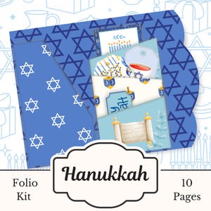 Chanukka Folio Kit, Jüdisches Junk Journal, Dreidel Printable Kid Craft, Chanukka Digitales Papier, Chanukka Sammelalbum, Judentum Ephemera