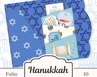 Chanukka Folio Kit, Jüdisches Junk Journal, Dreidel Printable Kid Craft, Chanukka Digitales Papier, Chanukka Sammelalbum, Judentum Ephemera
