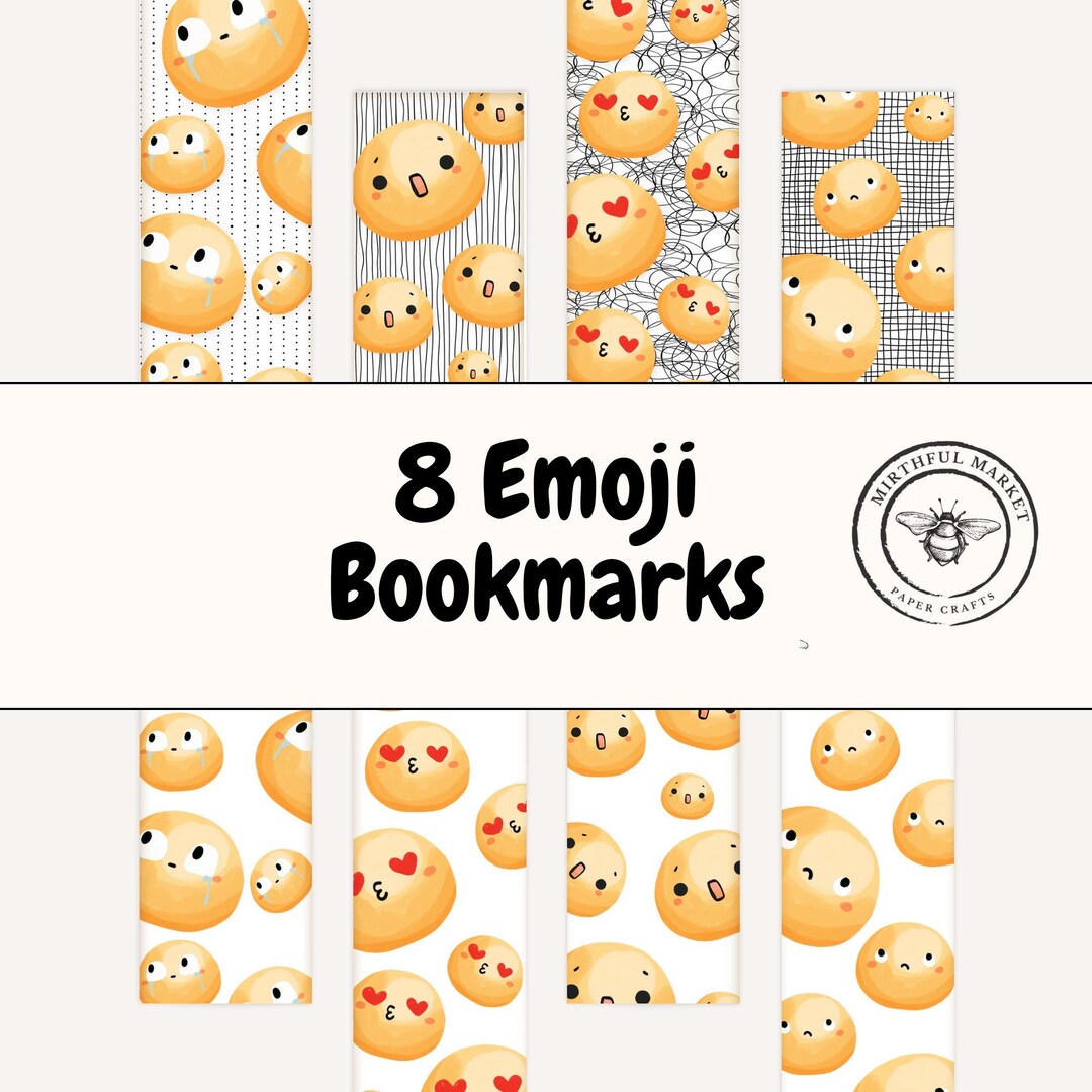 Printable Emoji Bookmarks, Kawaii Bookish Digital Download, Reading ...