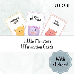 Cartes d'affirmation de monstre pour enfants, jeu de notes de boîte à lunch numérique créature, autocollants monstre, pleine conscience enfants imprimables, téléchargement, impression découpée