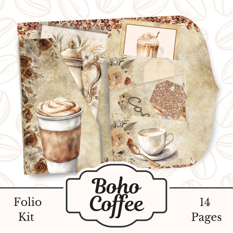 Boho Coffee Folio Kit, Printable Latte Scrapbook, Caffe Junk Journal ...