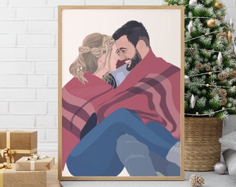 Christmas Custom Portrait, Personalised Gift, Friends, Couple, Family Drawing, Christmas Gift, Painting from Photo - DIGITAL FILE