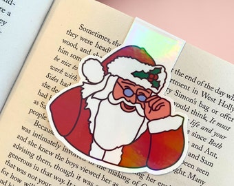 Christmas Magnetic Bookmark, Holographic Santa Bookmark, Groovy Xmas, Bookish gift, Gift for Booklover