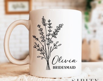 Wildflower Bridesmaid Mug, Personalized Bridesmaid Gift, Maid Of Honour Gift, Custom Mug For Bridesmaids, Bachelorette Mug, Minimalist Mug