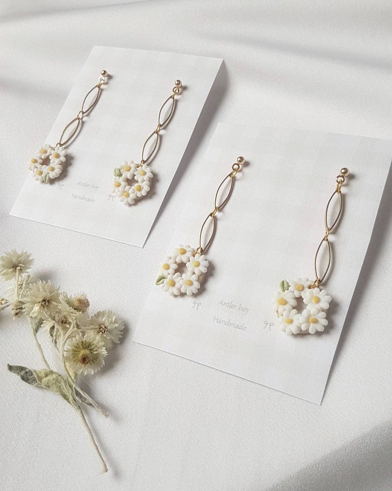 Dainty Daisy Earrings Polymer Clay Statement Earrings Boho Etsy